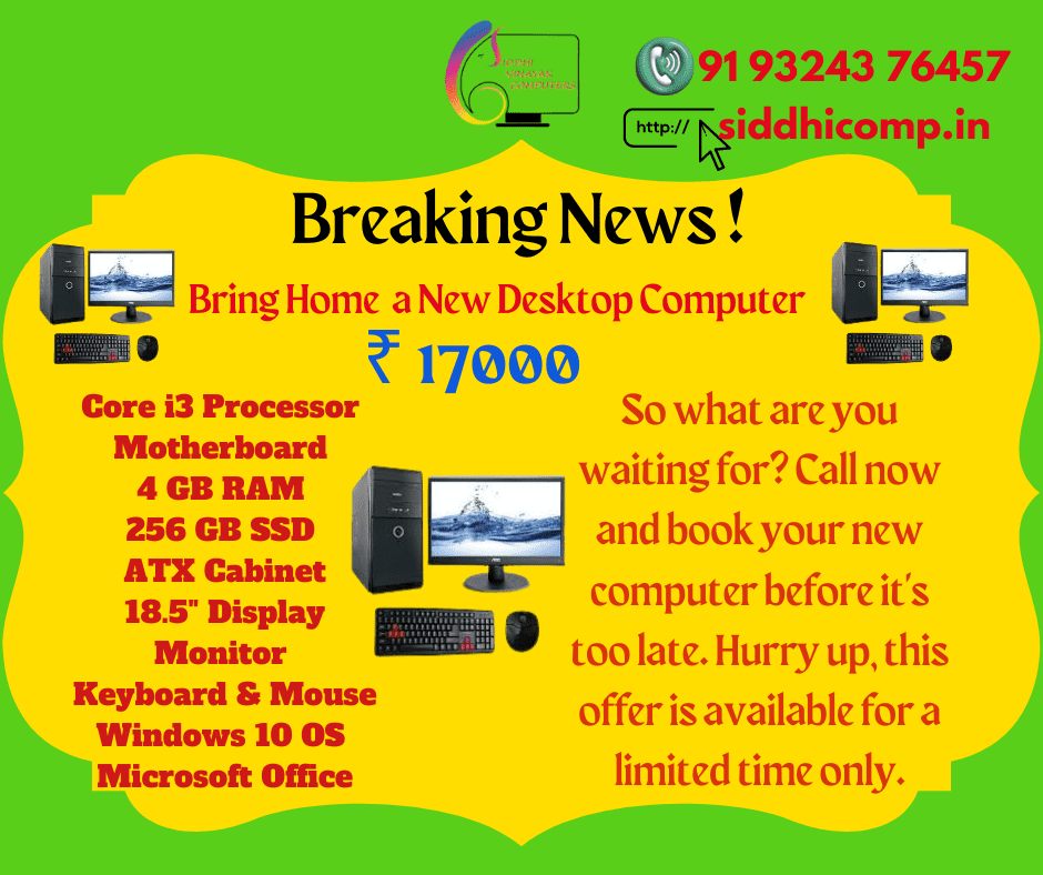 Brand New Desktop Computer with Core i3, 4GB RAM, 256GB SSD